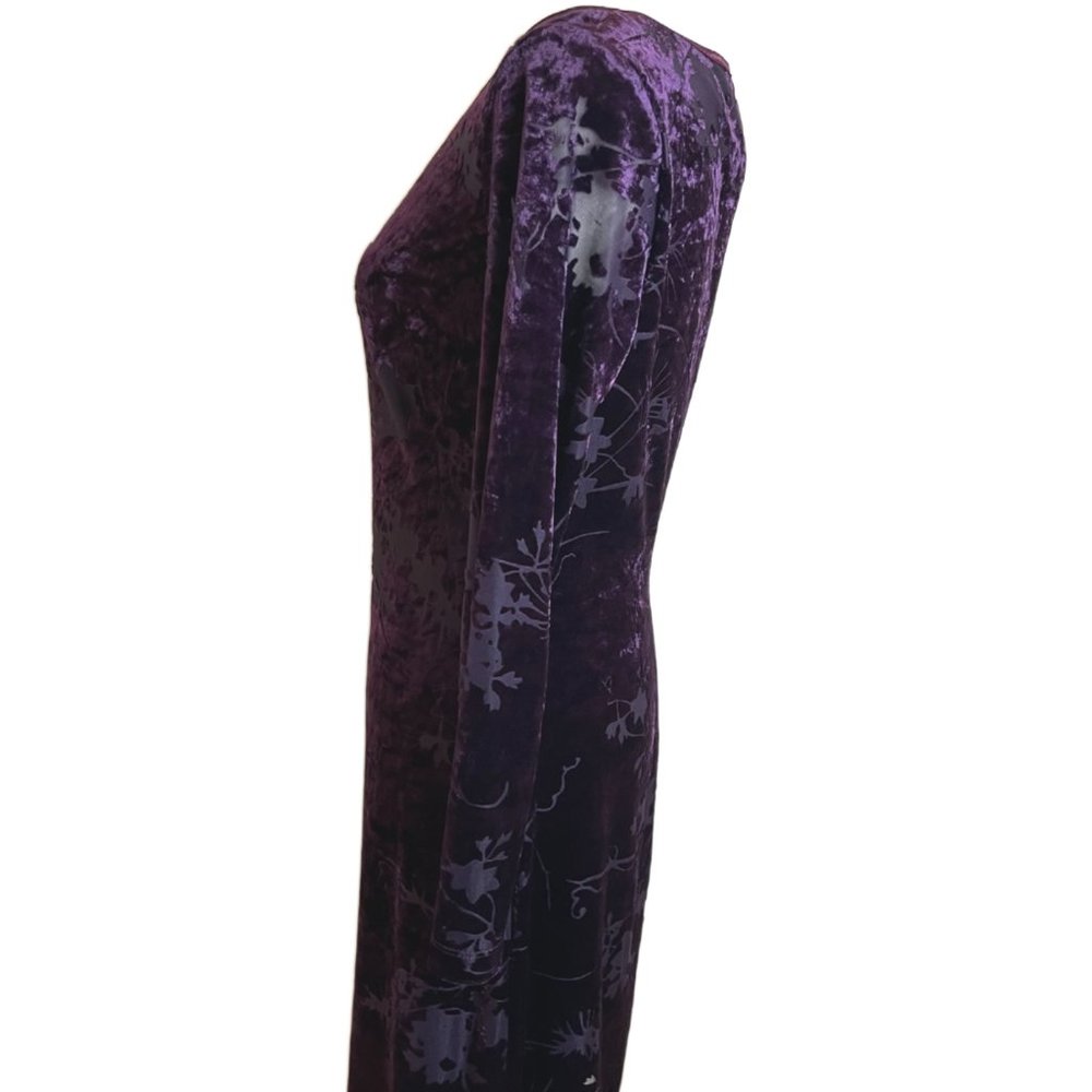 CDC Purple/Plum Velvet/Flocked Damask Floral Long Sleeve Dress  Size 4 - Picture 10 of 15